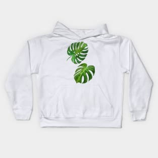 Monstera deliciosa tropical vibes watercolor painting handpainted illustration Kids Hoodie